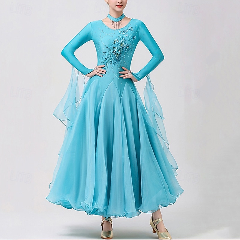 Women's Ballroom Dance Competition Dress Modern Dance Long Sleeves Performance Tango Waltz Dance Outfit3