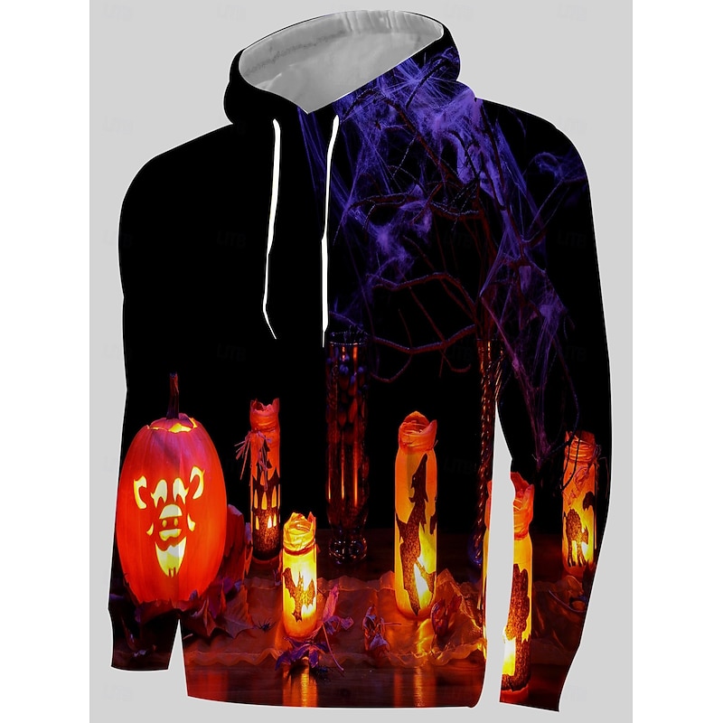 Bat Witch Pumpkin Hoodie Pullover Halloween 3D Front Pocket Graphic For Couple's Men's Women's Adults' Halloween Carnival Masquerade 3D Print Party Casual Daily3