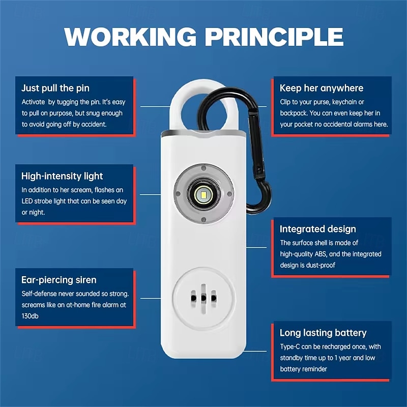 Pull Pin Self-Defense Emergency Security Personal Alarm 130dB Sound Rechargeable Anti-lost Work With Apple Find My3