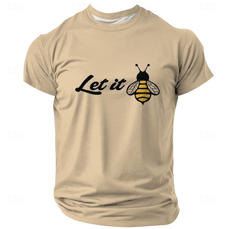 Mens Graphic Letter T-Shirt Let It Bee Pun Short Sleeve