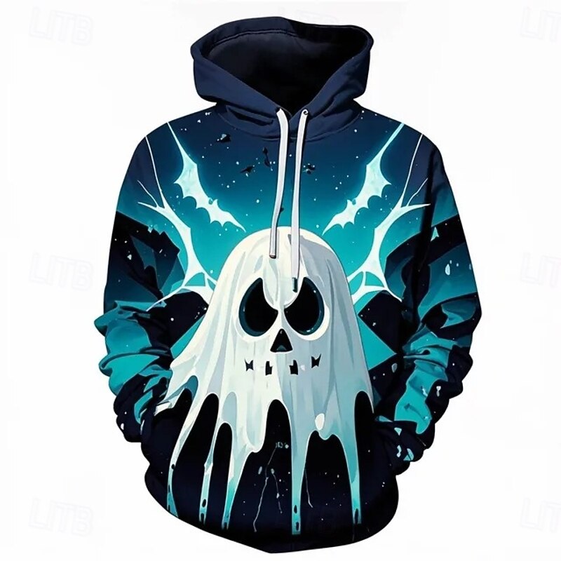 Ghost Skull Skeleton Hoodie Pullover Halloween 3D Front Pocket Graphic For Couple's Men's Women's Adults' Halloween Carnival Masquerade 3D Print Party Casual Daily