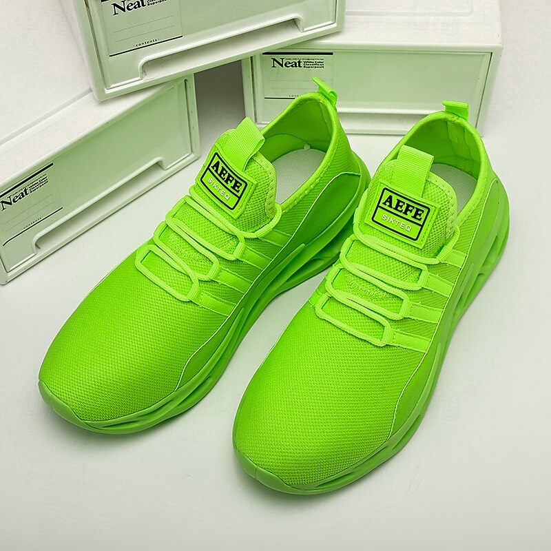 Men's Neon Green Breathable Mesh Athletic Sneakers with Hollow Out Sole - Lightweight Running and Sports Shoes for Gym, Training, and Casual Wear4