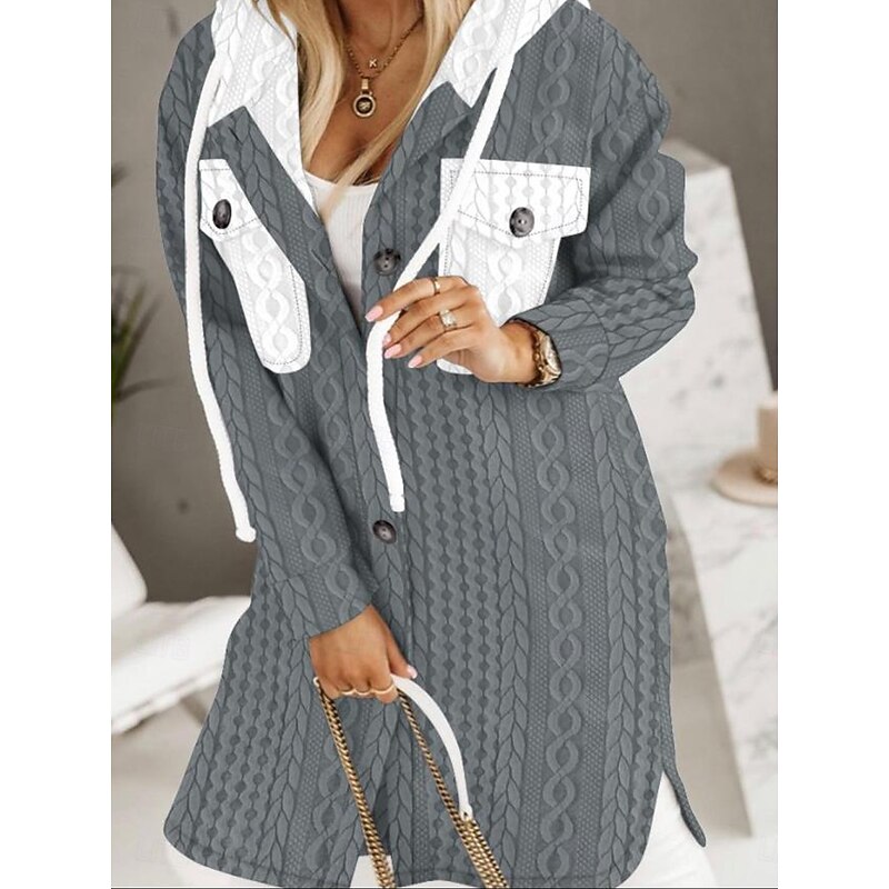 Women's Casual Jacket Hoodied Jacket Vacation Pocket Solid Color Warm Fashion Regular Fit Outerwear Long Sleeve Spring Black S