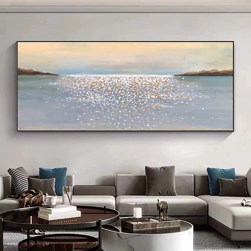 Handmade Large Canvas Painting Handpainted Textured Beach and Sea Landscape Canvas Oil Original Room Decor Custom Impasto Sun Acrylic Wall Art No Frame