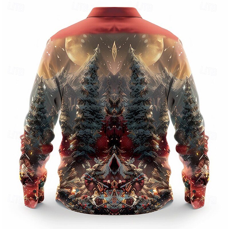 Christmas Men's Santa Claus Printed Shirts Santa Claus Casual Button Up Long Sleeve Party Evening Daily Fall Winter Spring & Summer Collar Button Up 3D Print Thin Red Polyester2