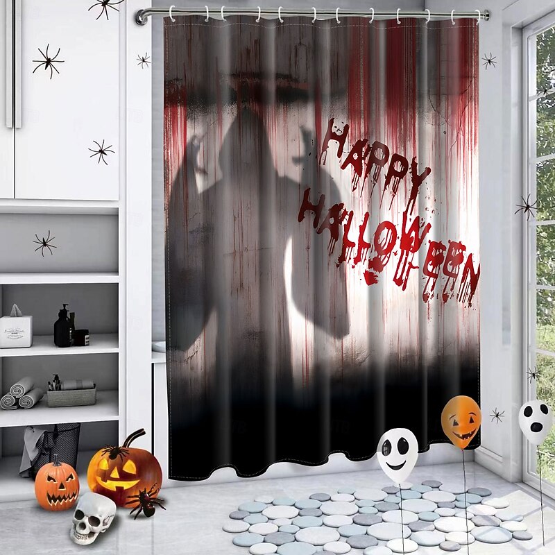 Halloween Pattern Shower Curtain with Hooks for Bathroom Barn Door Bathroom Decor Set Polyester Waterproof 12 Pack Plastic Hooks4