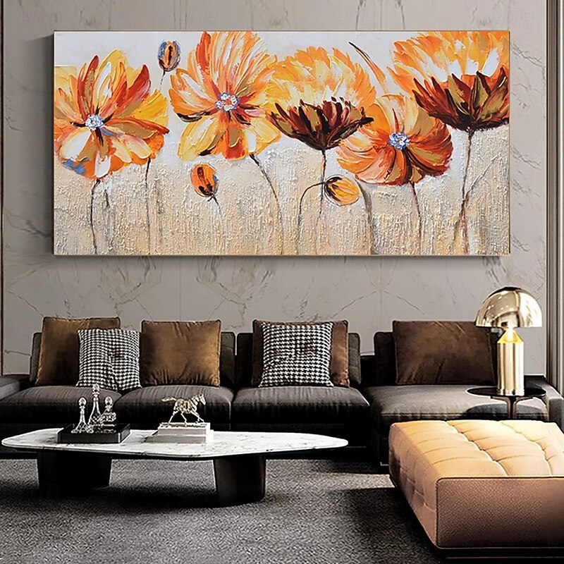 Handmade Oil Painting Canvas Wall Art Decoration Modern Abstract Texture  Big Orange Flower for Living Room Home Decor Rolled Frameless Unstretched Painting2