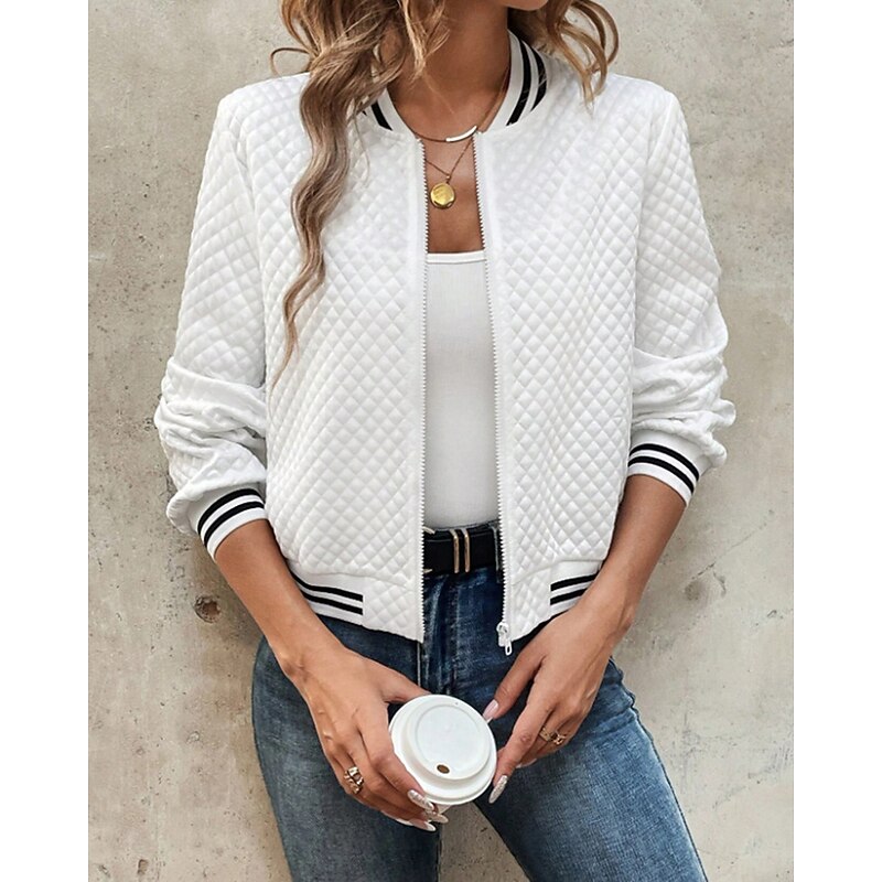 Women's Casual Jacket Textured Jackets Outdoor Zipper Color Block Comfortable Fashion Loose Fit Outerwear Long Sleeve Fall Black S
