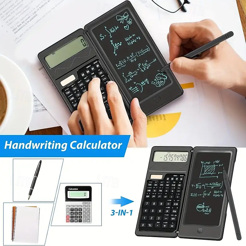 6 Inch Erasable Lcd Writing Pad Slim Scientific Calculator 10 Digit Folding Calculator Solar Battery Dual Power Math Physics Geometry Scientific Calculator