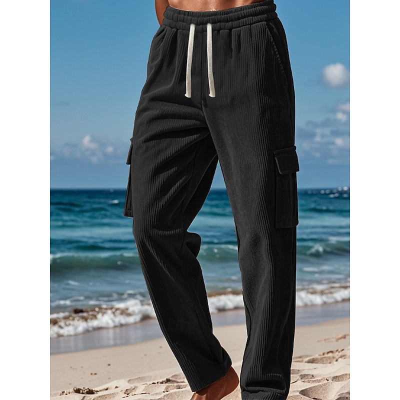 Men's Cargo Pants Corduroy Pants Trousers Cargo Sweatpants Elastic Waist Drawstring Multi Pocket Plain Wearable Outdoor Daily Camping & Hiking Fashion Classic Black Khaki4