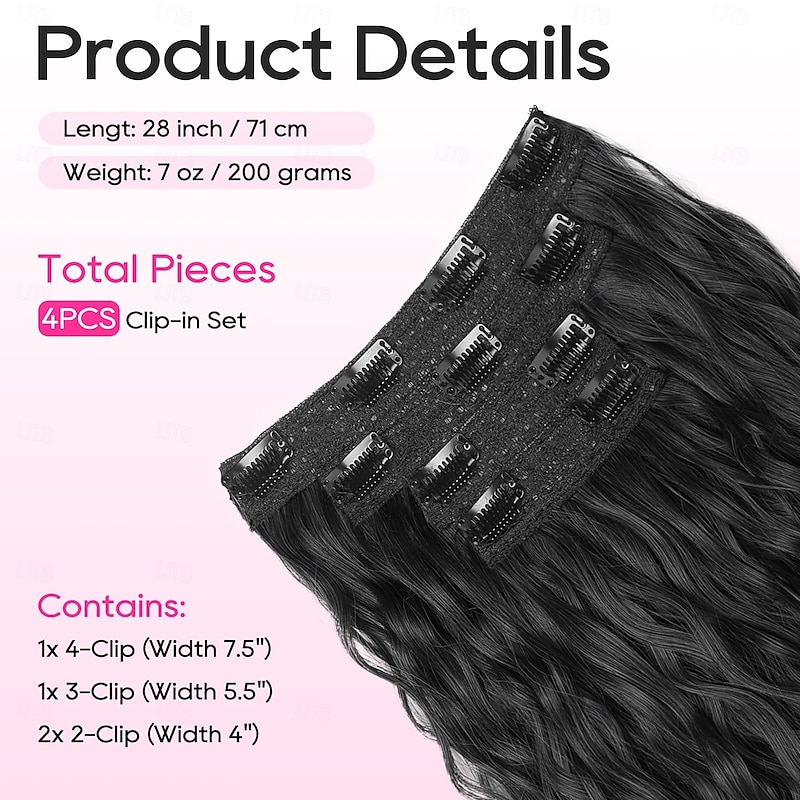 Hair Extensions, 4PCS Clip in Hair Extensions Super Thick Long Loose Waves hair extensions Invisible Lace Weft Natural Soft Hairpieces for Women2