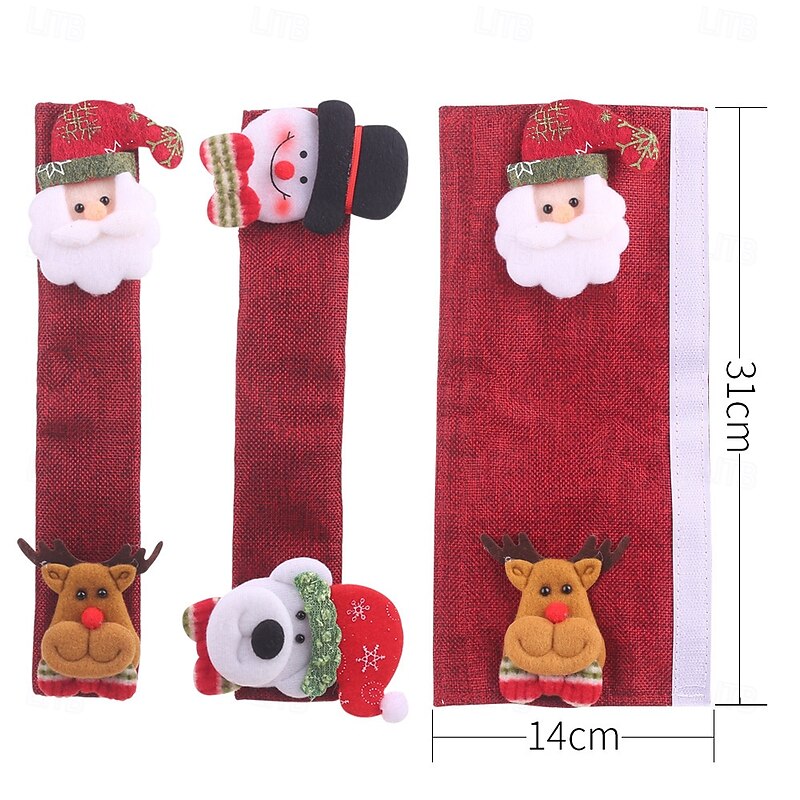 4pcs/set Christmas Microwave Handle Covers, Burlap Refrigerator and Oven Handle Protectors, Festive Xmas Decoration and Safety Sleeves4