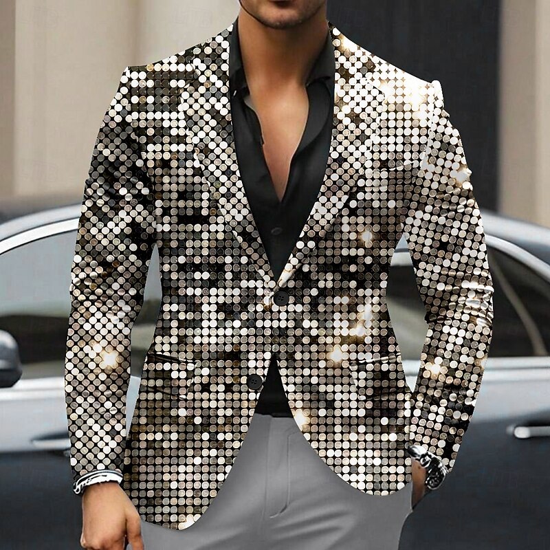 Men's Sequin Long Sleeve Turndown Artistic Party Evening Wear Daily Buttons Multi Pocket