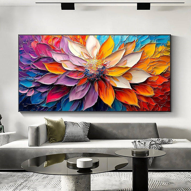Handmade Original 3D Impasto Colorful Flower Oil Painting On Canvas Abstract Texture Floral Wall Art for Home Decor With Stretched Frame/Without Inner Frame Painting3