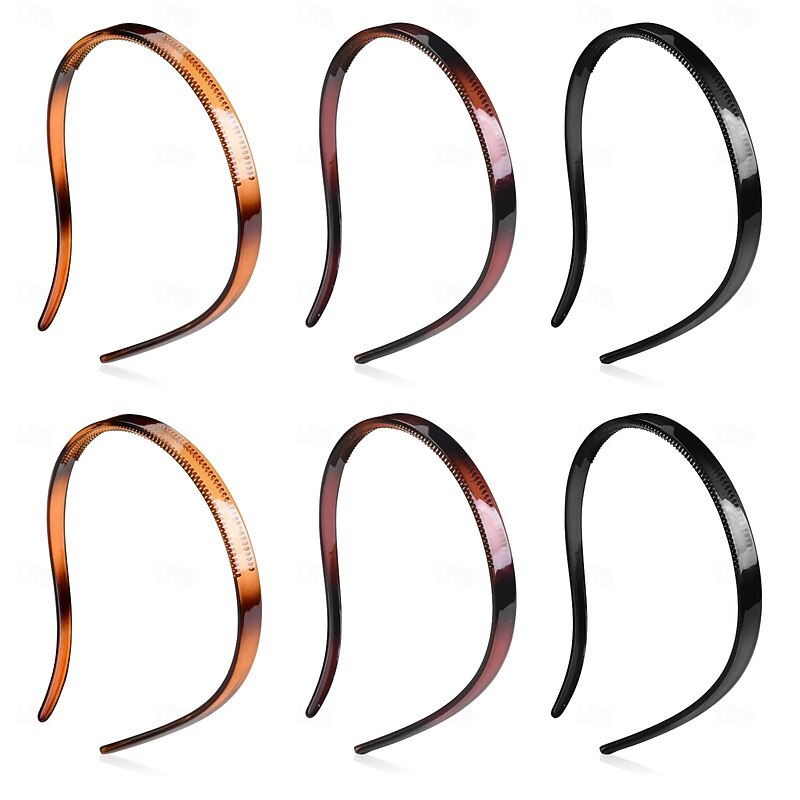 6Pcs Plastic HairBand Designed for Eyewear No Pressure No Headache Comfortable Headbands for Women Fashion Thin Headbands Non Slip (Black, Tortoise,coffee)