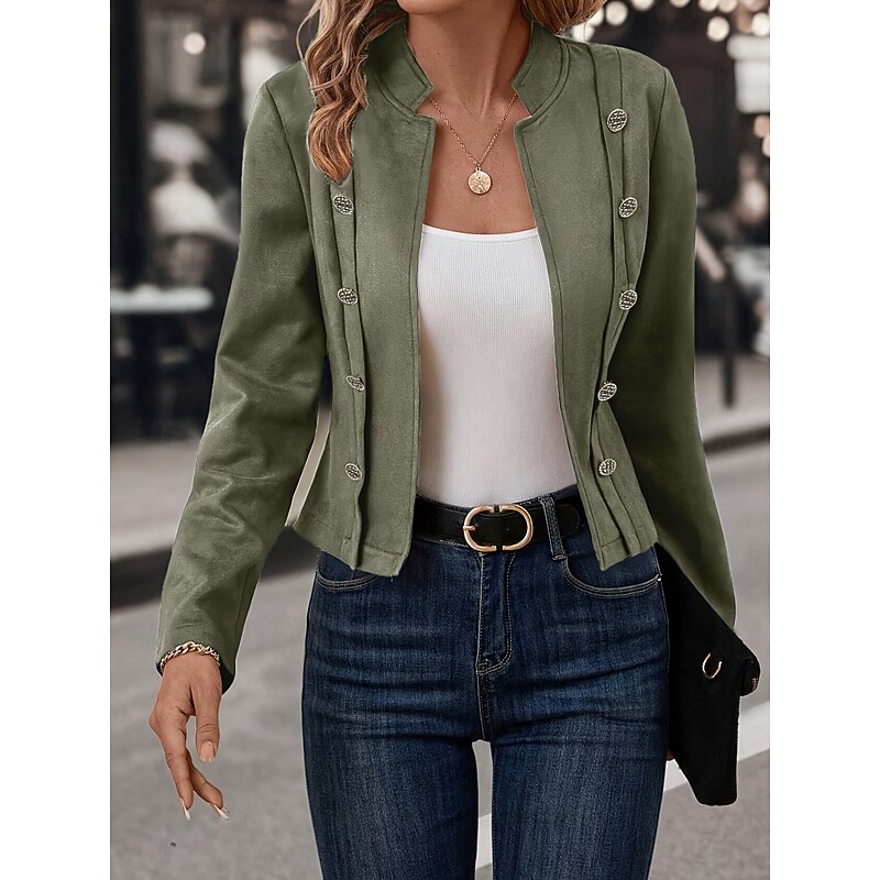 Women's Blazer Buttons Color Block Casual / Daily Stylish Regular Fit Outerwear Long Sleeve Spring Black S4