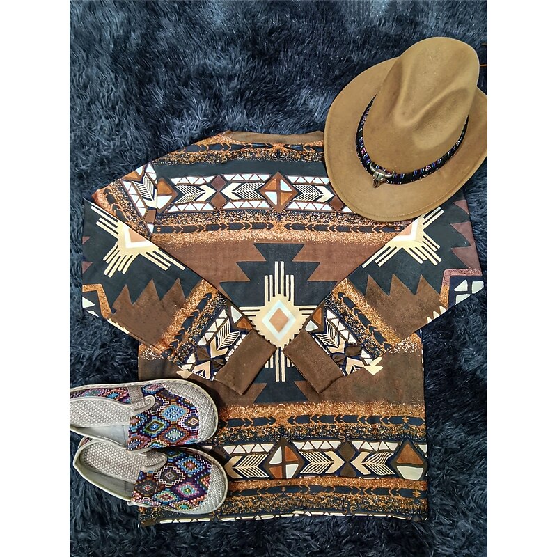 Women's Sweatshirt Tribal Street Dailywear Print Vintage Casual Crew Neck Long Sleeve Micro-elastic Fall Winter Comfrt Breathable Soft Fabric2