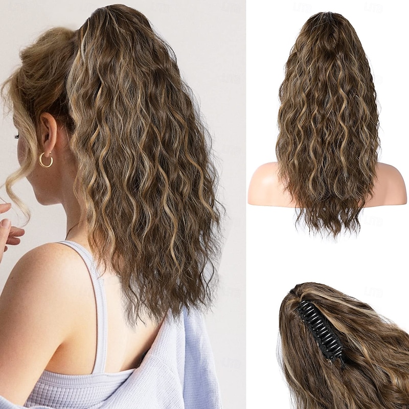 Ponytail Extension, 18 Inch Claw Clip Ponytail Extension for Women Long Curly Wavy Synthetic Hairpiece for Daily Use2