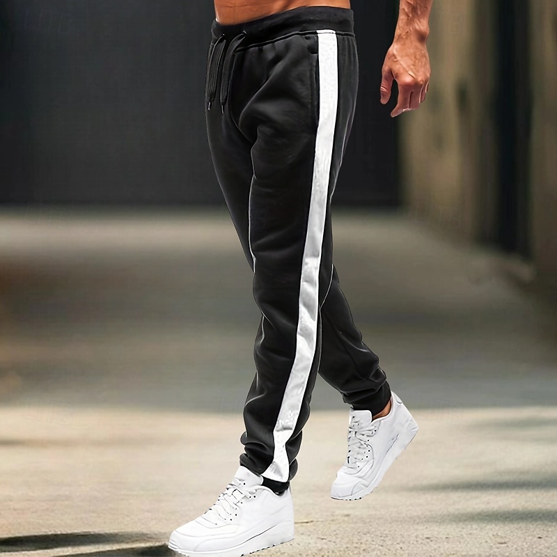 Men's Sweatpants Joggers Trousers Casual Pants Drawstring Side Stripe Elastic Waist Plain Comfort Warm Full Length Outdoor Casual Daily Sports Fashion Black-White Black-Red2