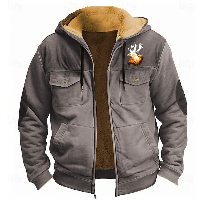 Men's Elk Fleece Hoodie Hoodies Fashion Cool Long Sleeve Hooded Holiday Hunting Streetwear Black Red Zipper Pocket Fall Winter Designer3