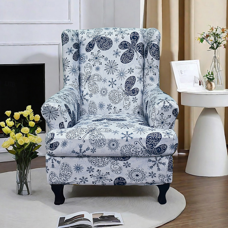 Floral Wingback Chair Cover Stylish and Stretchy Slipcover for Wingback Chairs Durable Furniture Protector Perfect for Adding a Touch of Elegance to Your Home Decor4