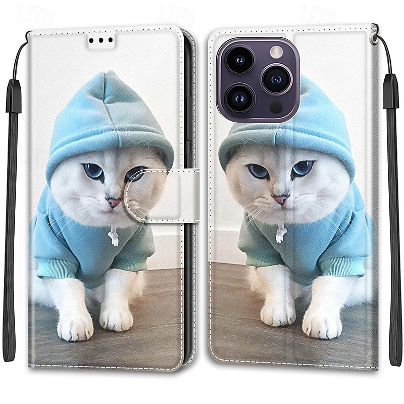 Phone Case For iPhone 14 Pro Max Plus 13 12 11 Pro Max Back Cover with Stand Holder with Wrist Strap Card Slot Retro TPU PU Leather3