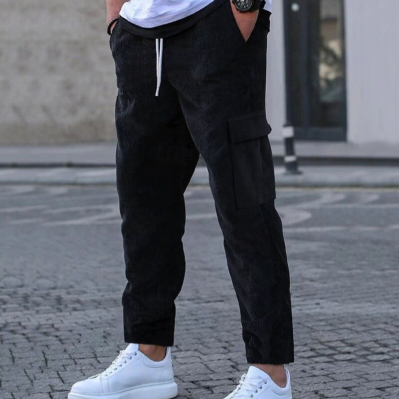 Men's Cargo Pants Corduroy Pants Trousers Pocket Elastic Waist Drawstring Plain Comfort Sports Outdoor Daily Fashion Casual ArmyGreen Black Micro-elastic4