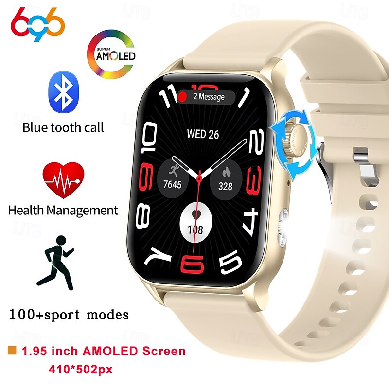 696 KR86 Smart Watch 1.95 inch Smart Band Fitness Bracelet Bluetooth Pedometer Call Reminder Heart Rate Monitor Compatible with Android iOS Women Men Hands-Free Calls Message Reminder IPX-0 37.5mm2