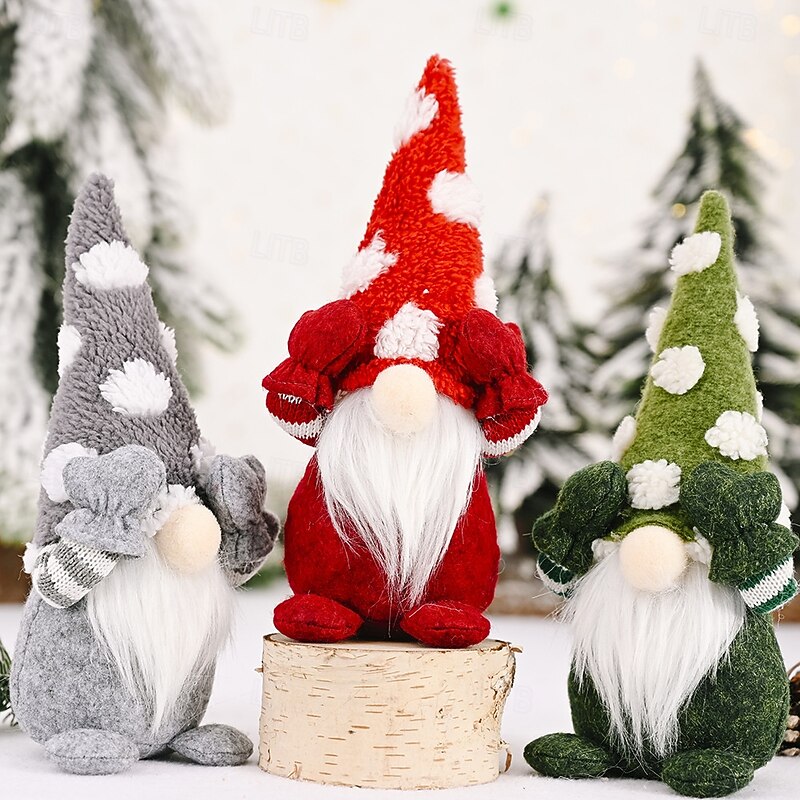 Christmas Gnome Figurines - Snowflake Hat with Covered Eyes, Forest Elder Faceless Doll, Small Plush Ornaments, Festive Holiday Decor4