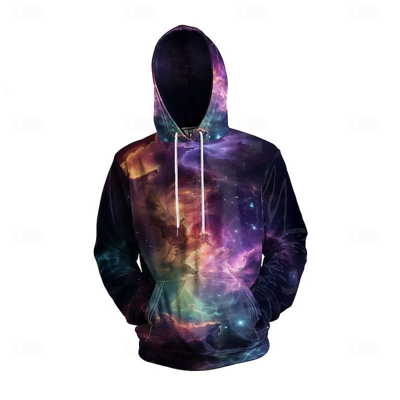 Men's Graphic Galaxy Star Print Hoodie Hoodies Sweatshirt Vacation Daily Long Sleeve Hooded Vacation Sports Outdoor Going out Black Printing Winter Spring &  Fall Designer