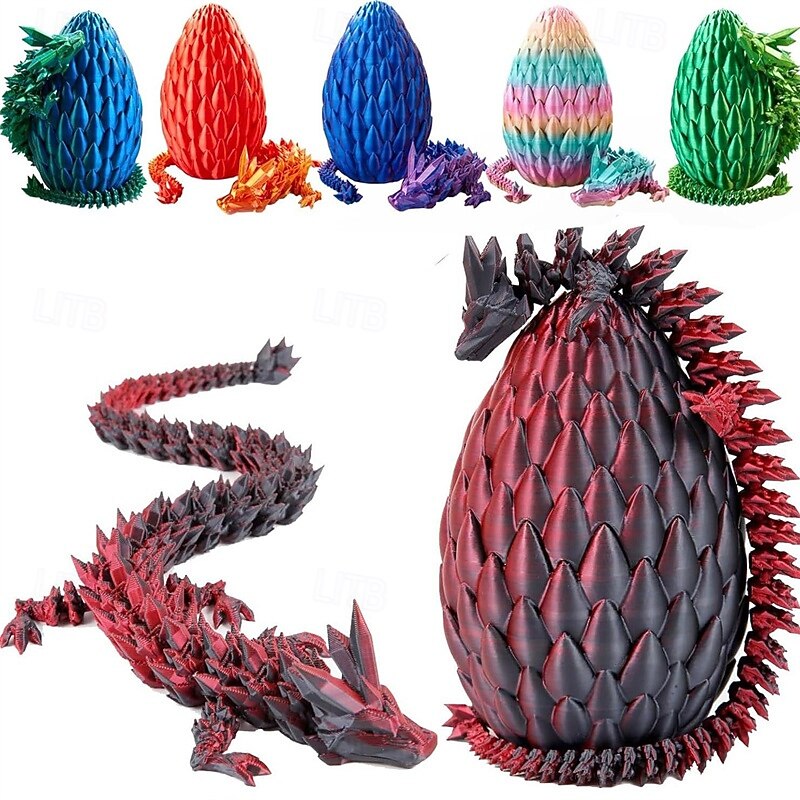 3D Printed Dragon Egg Mystery Crystal Dragon Fidget Toys Articulated Dragon Home Desk Decor Easter Surprise Dinosaur Eggs Adults Fidget Toys for Autism