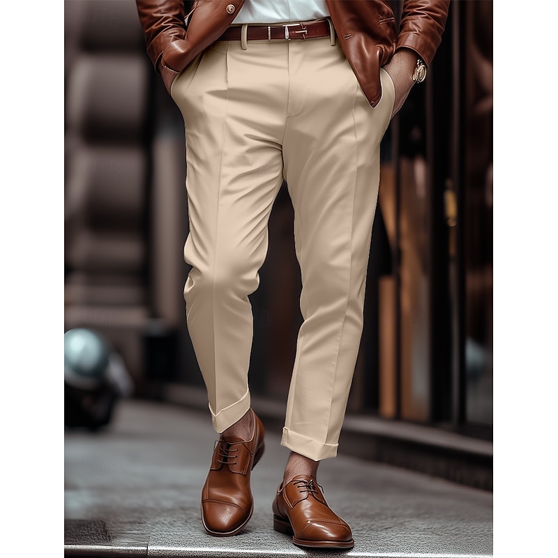 Men's Trousers Dress Pants Slacks Pleated Pants Suit Pants Zipper Pocket Buttons Plain Comfort Soft Full Length Wedding Business Casual Fashion Streetwear Black White2