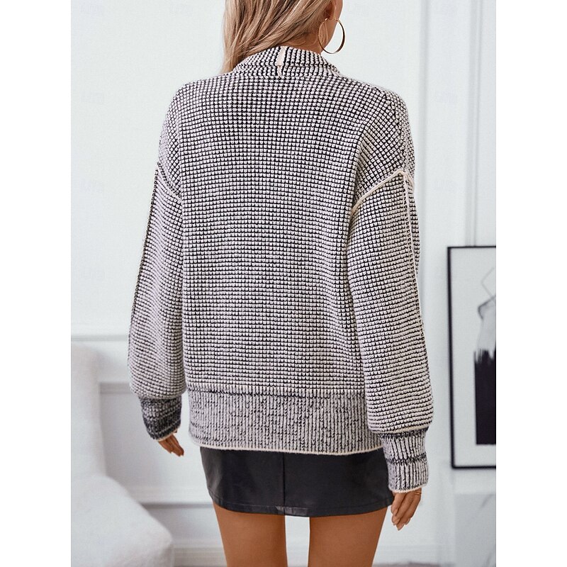 Women's Cardigan Fashion Daily Casual Abstract Waffle Open Front Knitted Long Sleeve Long Tops Knit Work White / Black Fall Winter2