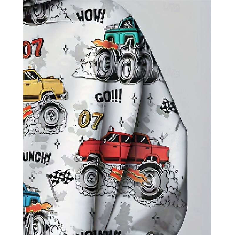 Boys 3D Graphic Car Hoodie Long Sleeve Spring Fall Fashion Streetwear Kids 4-12 Years Hooded Outdoor Casual Daily Regular Fit4