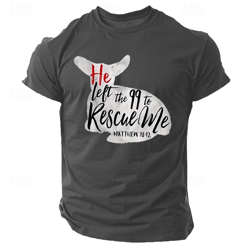 Men's Graphic Christian Faith T-Shirt with Matthew 18:12 "He left the 99 to Rescue Me" Biblical Quote4