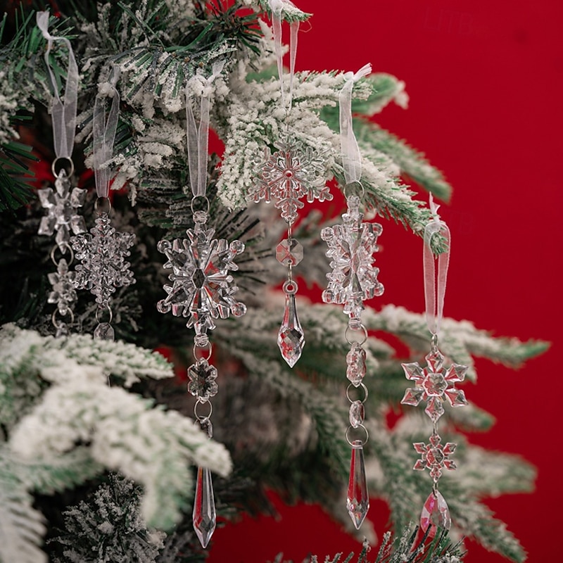 6PCS Creative Christmas Acrylic Snowflake Ornaments, Christmas Tree Hanging Decorations, Ice Bar Simulation Snowflakes4