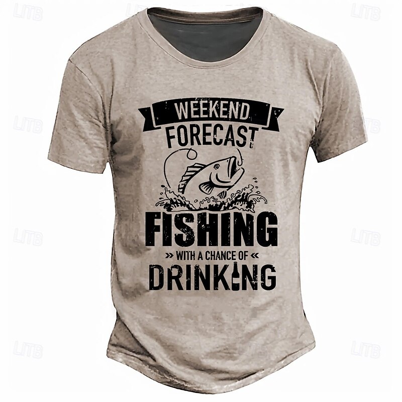Men's Short Sleeve Graphic T-Shirt: Funny Weekend Forecast Fishing & Drinking Tee