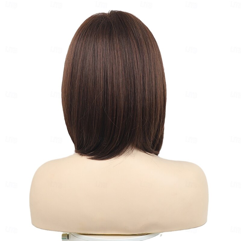 Synthetic Wig Straight Asymmetrical Wig Medium Length Brown Synthetic Hair Women's Fashionable Design Soft Natural Brown3