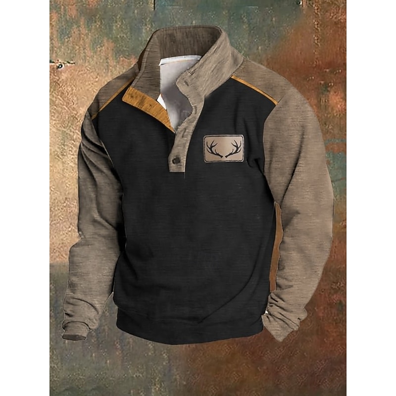 Men's Sweatshirt Black Blue Brown Light Grey Standing Collar Graphic Print Color Block Daily Holiday Going out Polyester Streetwear Casual Fall Winter Clothing Apparel Hoodies Sweatshirts  Long Sleeve