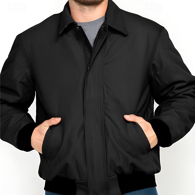 Men's Shirt Jacket Transition Jacket Going out Windbreaker Pocket All Seasons Plain Casual Lapel Regular Black Khaki Jacket3