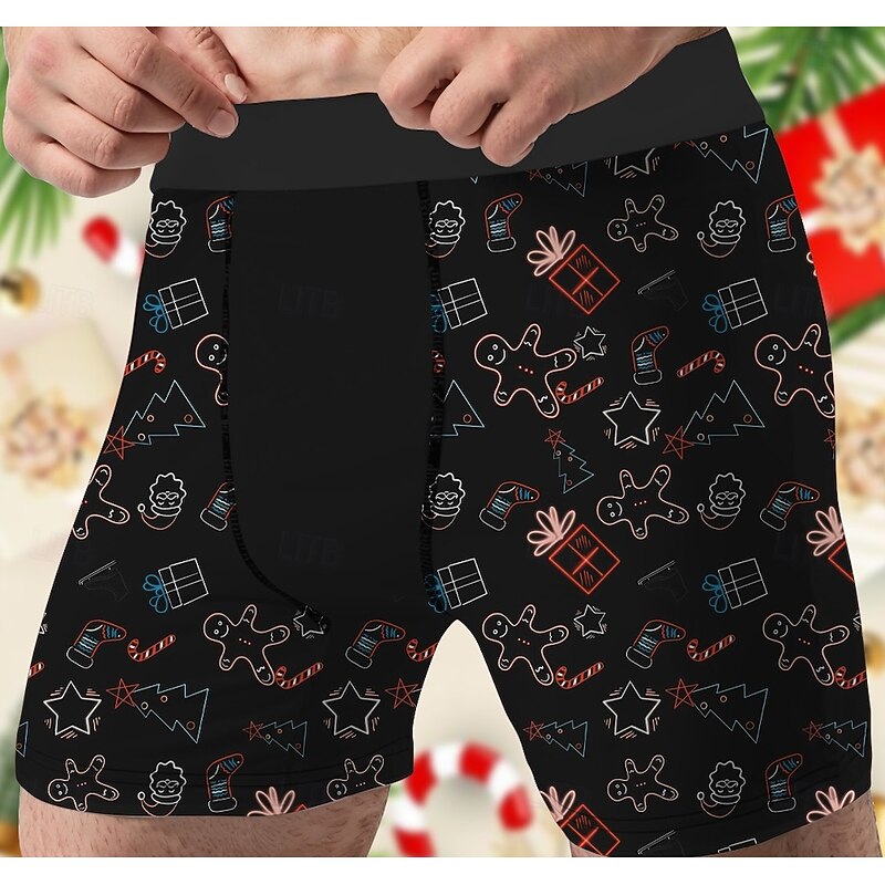 Gingerbread Man Christmas Pajamas Boxer Briefs Underwear Christmas Gift Men's Funny Christmas Pattern Adults Christmas New Year Christmas Eve Christmas Party3