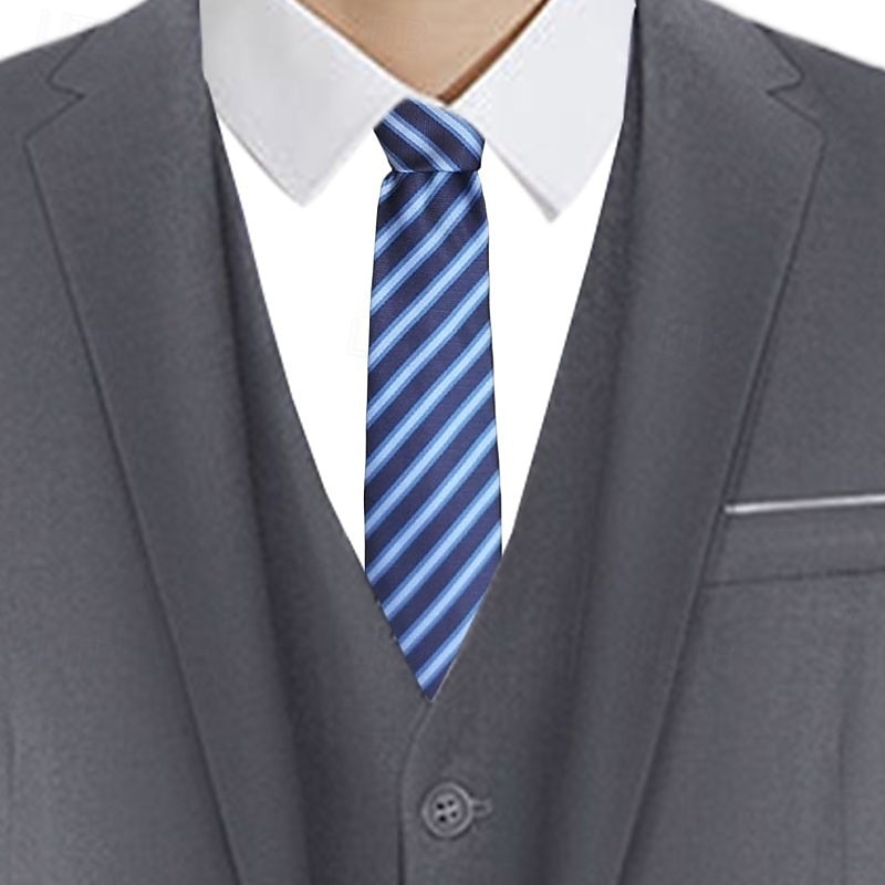 1Pc Men Wedding Tie Blue Narrow Stripe Tie 8cm Wide Men's Arrow Tie2