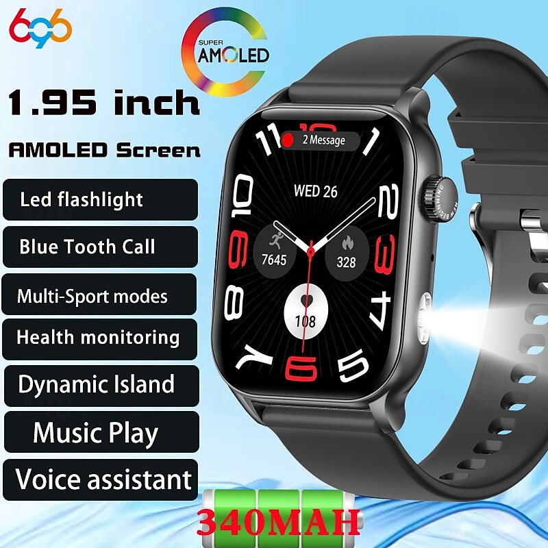 696 KR86 Smart Watch 1.95 inch Smart Band Fitness Bracelet Bluetooth Pedometer Call Reminder Heart Rate Monitor Compatible with Android iOS Women Men Hands-Free Calls Message Reminder IPX-0 37.5mm3