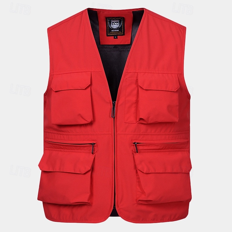 Men's Vest Gilet Fishing Vest Hiking Vest Daily Date Vacation Fashion Casual Spring &  Fall Mesh Pocket Polyester Breathable Comfortable Plain Zipper V Neck Regular Fit Black Yellow Red Navy Blue Vest3