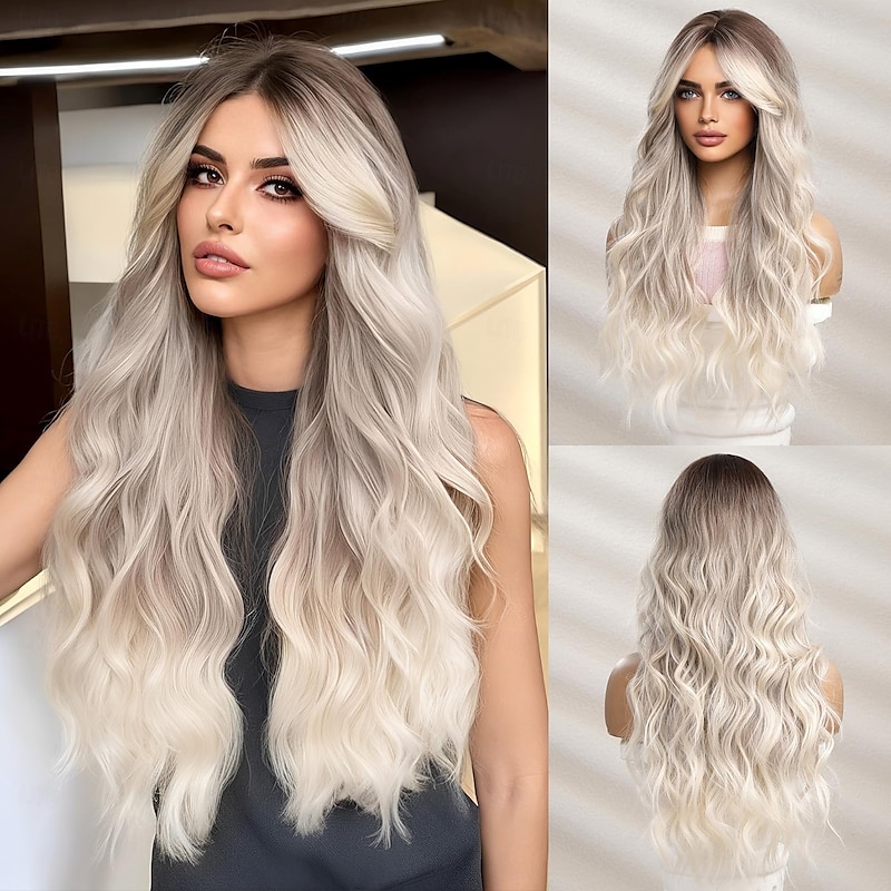 Long Wavy Wig with Bangs for Women Natural Butterfly Haircut  Layered Wavy Synthetic Wigs Curtain Bangs Curly Hair Daily Party Dating