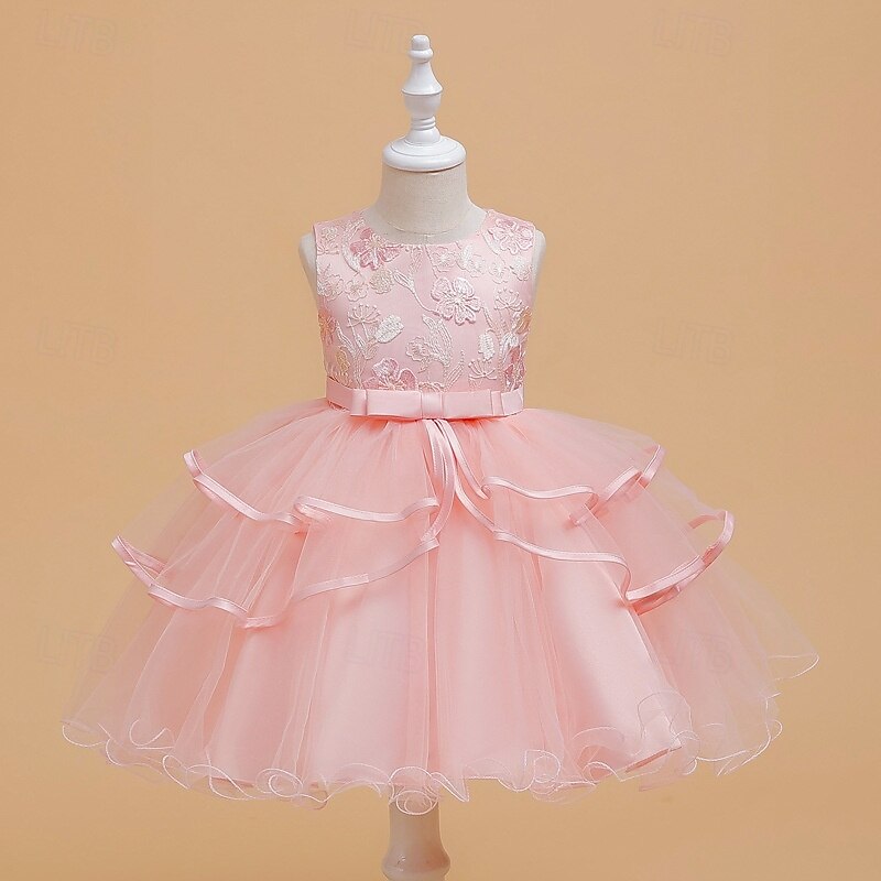 Kids Girls' Party Dress Graphic Flower Sleeveless Special Occasion Princess Polyester Party Dress Summer Spring 4 years+ Multicolor Champagne Pink4