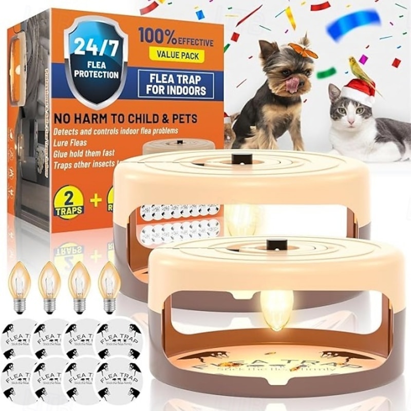 Flea Traps for Home – Indoor Pest Control Bed Bug Trap with 8 Sticky Discs, Non-Toxic and Safe for Pets and Kids