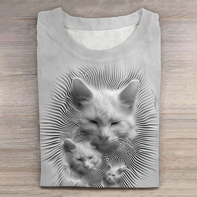 Men's Cat T Shirt Short Sleeve T shirt 3D Print Crew Neck Shirt Fashion Athleisure Street Sports Outdoor Light Grey Summer Spring Clothing Apparel S M L XL XXL XXXL
