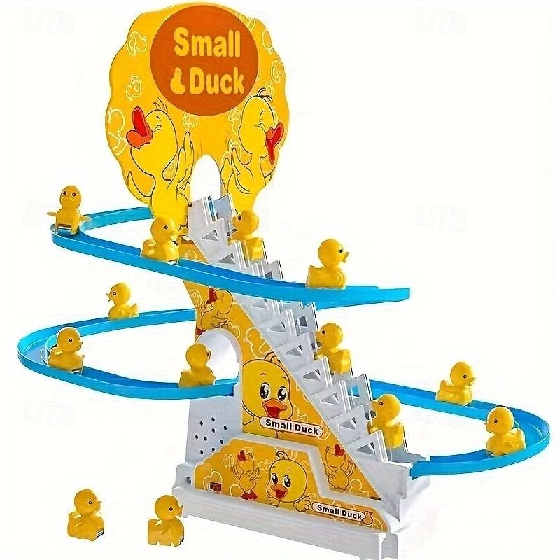6pcs Ducklings Climbing Stairs Toy, Electric Slide Yellow Duck Toy, Toys For Boys And Girls, Holiday Gift, Light And Music Toy easter gift halloween christmas gift3