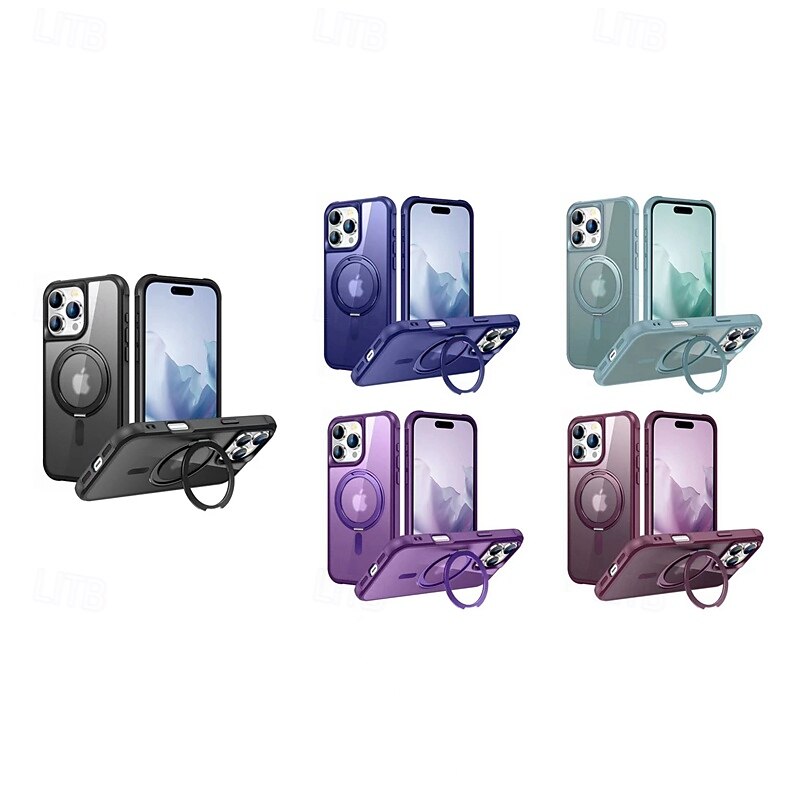 Phone Case For iPhone 17 Pro Max 17 Air 16 15 14 Pro Max Plus 13 12 11 Pro Max Back Cover with Stand Holder Magnetic Support Wireless Charging Retro Acrylic PC